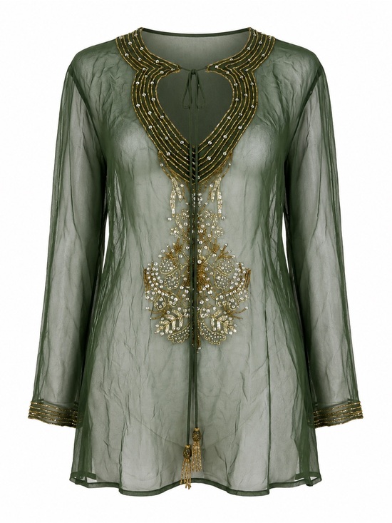 Adrianna Papell Tops - Vintage Papell Boutique Evening 100% Silk Beaded Tunic Blouse